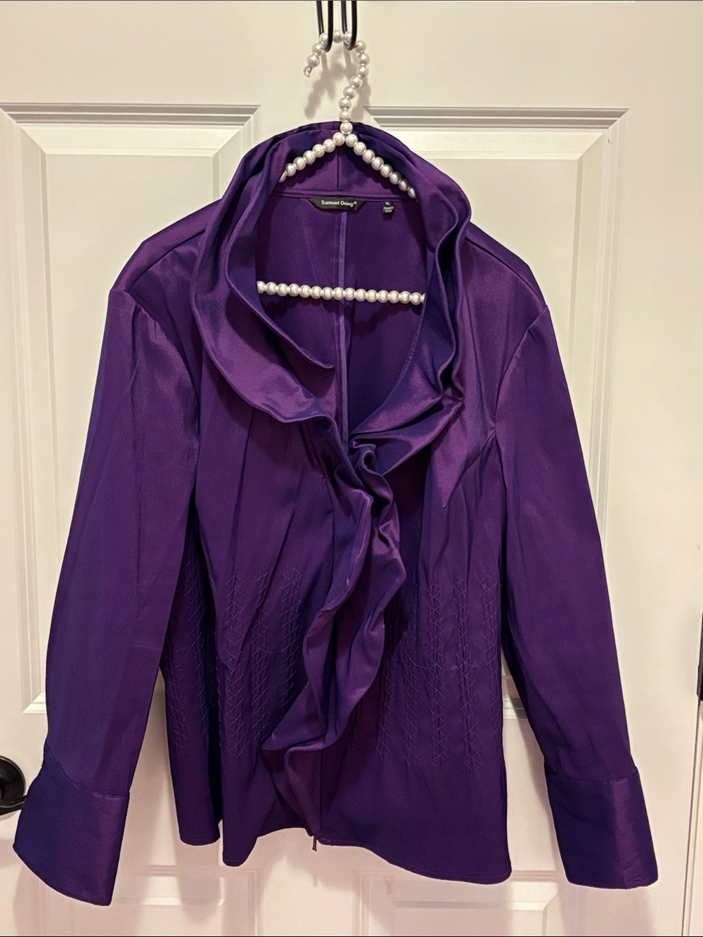 Samuel Dong Deep Purple Satin Blouse XL